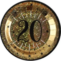 10 assiettes en carton - Diamètre 22,5 cm - Collection Joyeux Anniversaire Étincelant Or - Âge au choix