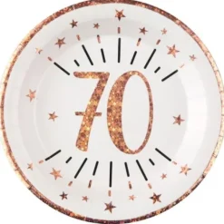 10 Assiettes en carton - Joyeux Anniversaire Etincelant - Rose Gold - Age au Choix