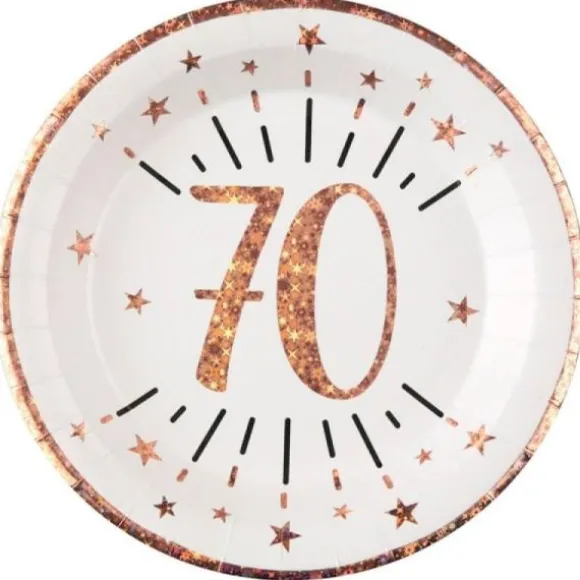 10 Assiettes en carton - Joyeux Anniversaire Etincelant - Rose Gold - Age au Choix