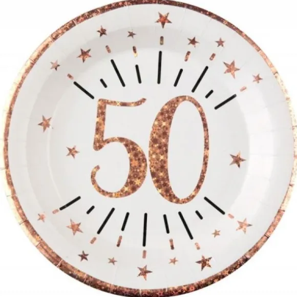 10 Assiettes en carton - Joyeux Anniversaire Etincelant - Rose Gold - Age au Choix
