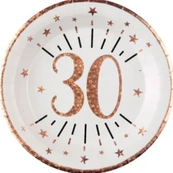 10 Assiettes en carton - Joyeux Anniversaire Etincelant - Rose Gold - Age au Choix