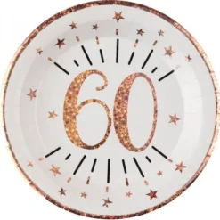 10 Assiettes en carton - Joyeux Anniversaire Etincelant - Rose Gold - Age au Choix