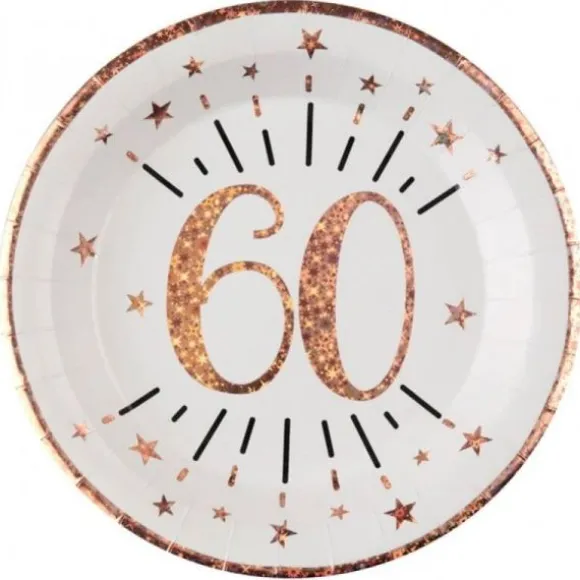 10 Assiettes en carton - Joyeux Anniversaire Etincelant - Rose Gold - Age au Choix