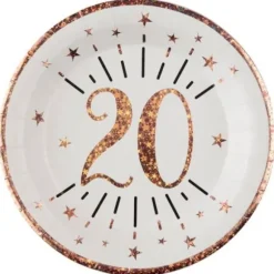 10 Assiettes en carton - Joyeux Anniversaire Etincelant - Rose Gold - Age au Choix