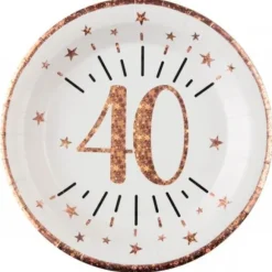 10 Assiettes en carton - Joyeux Anniversaire Etincelant - Rose Gold - Age au Choix