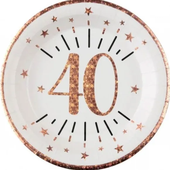 10 Assiettes en carton - Joyeux Anniversaire Etincelant - Rose Gold - Age au Choix