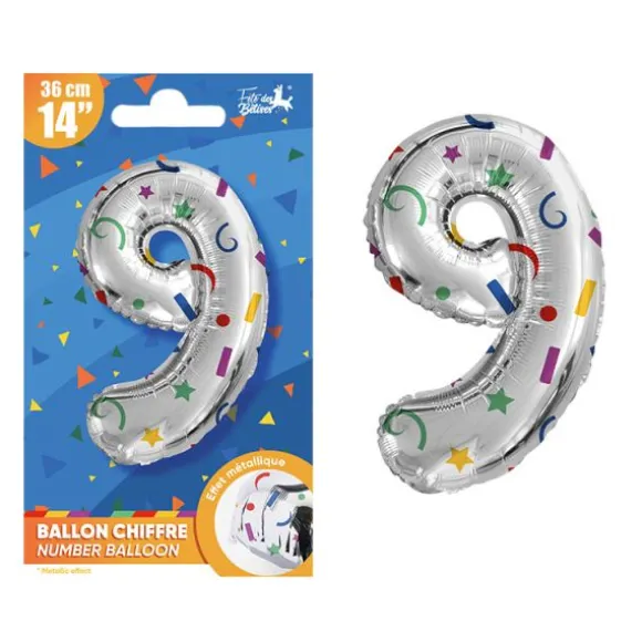 Ballon argenté en aluminium en forme de chiffre pour anniversaire - 36 cm - Collection Récréation Multicolore - Chiffre au choix
