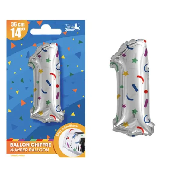 Ballon argenté en aluminium en forme de chiffre pour anniversaire - 36 cm - Collection Récréation Multicolore - Chiffre au choix