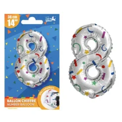 Ballon argenté en aluminium en forme de chiffre pour anniversaire - 36 cm - Collection Récréation Multicolore - Chiffre au choix
