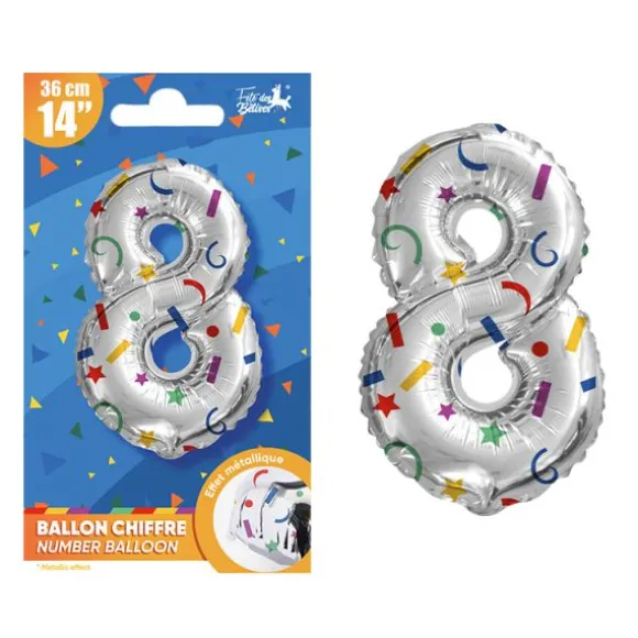 Ballon argenté en aluminium en forme de chiffre pour anniversaire - 36 cm - Collection Récréation Multicolore - Chiffre au choix
