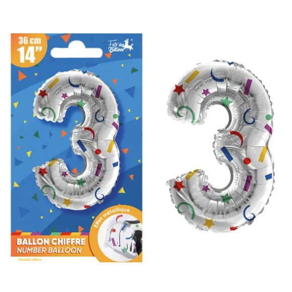 Ballon argenté en aluminium en forme de chiffre pour anniversaire - 36 cm - Collection Récréation Multicolore - Chiffre au choix