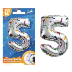 Ballon argenté en aluminium en forme de chiffre pour anniversaire - 36 cm - Collection Récréation Multicolore - Chiffre au choix