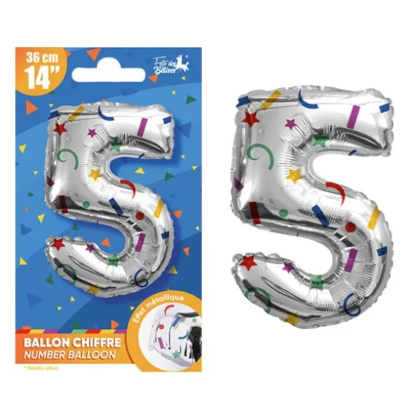 Ballon argenté en aluminium en forme de chiffre pour anniversaire - 36 cm - Collection Récréation Multicolore - Chiffre au choix