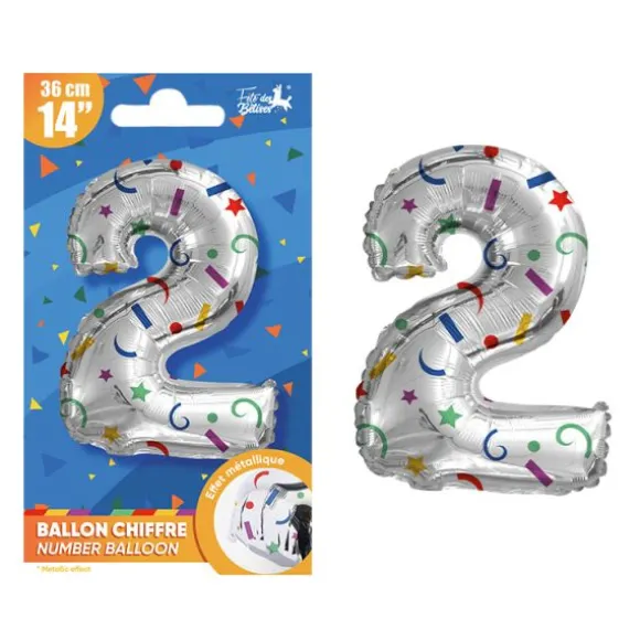 Ballon argenté en aluminium en forme de chiffre pour anniversaire - 36 cm - Collection Récréation Multicolore - Chiffre au choix