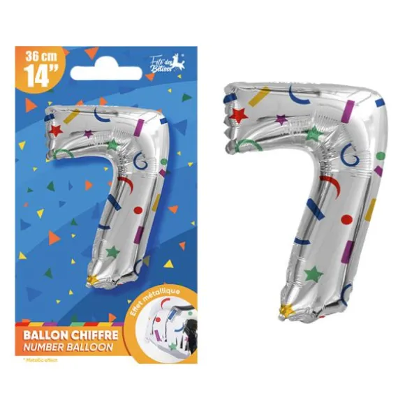 Ballon argenté en aluminium en forme de chiffre pour anniversaire - 36 cm - Collection Récréation Multicolore - Chiffre au choix