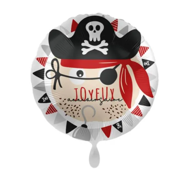Ballon en aluminium arrondi FSC® - Joyeux Anniversaire - Diamètre 43 cm - Pirate