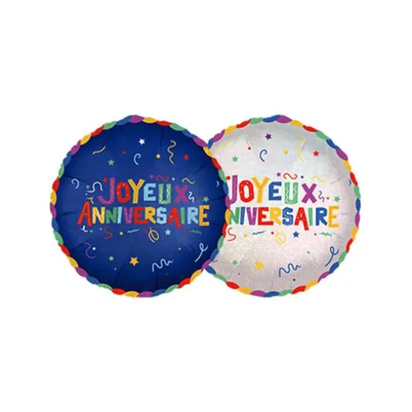 Ballon en aluminium arrondi "Joyeux Anniversaire" - Diamètre 35 cm - Collection Récréation Multicolore