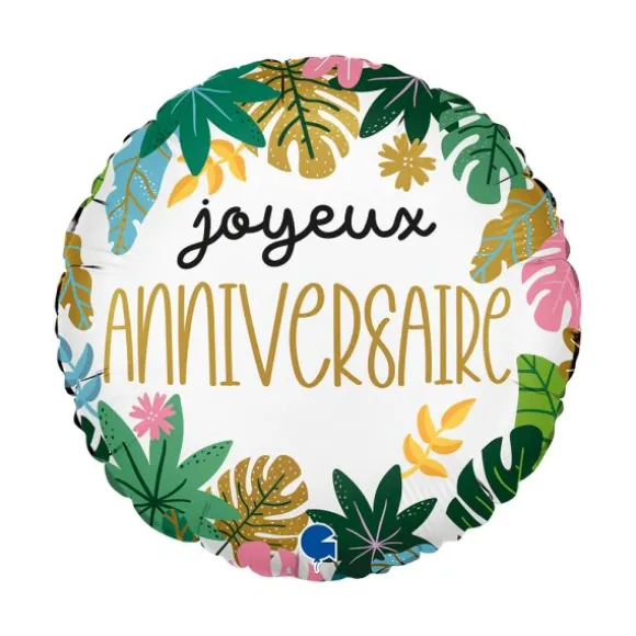 Ballon en aluminium arrondi - Joyeux Anniversaire - Diamètre 35 cm - Tropical