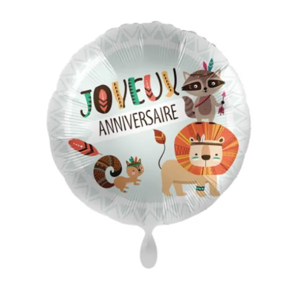Ballon en aluminium arrondi - Joyeux Anniversaire - Diamètre 43 cm - Jungle