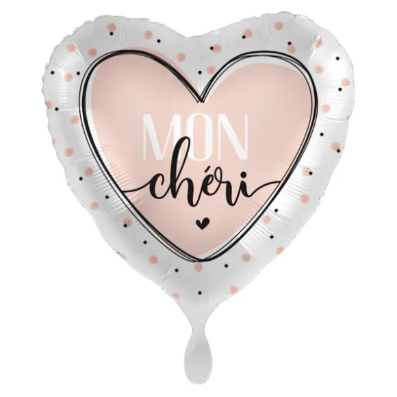 Ballon en aluminium "Chéri" en forme de cœur pour la Saint-Valentin - Diamètre 46 cm - Modèle au choix