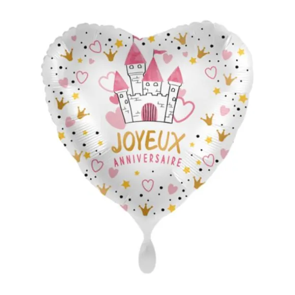 Ballon en aluminium en forme de cœur - Joyeux Anniversaire - Diamètre 43 cm - Château de princesse