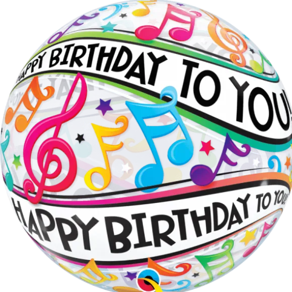 Ballon en Latex Sphérique Transparent - "Joyeux Anniversaire" - Musique