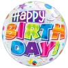 Ballon en Latex Sphérique Transparent - "Happy Birthday" - Multicolore