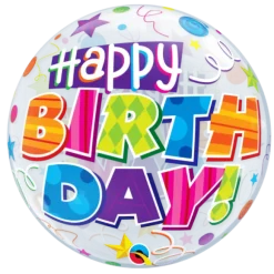 Ballon en Latex Sphérique Transparent - "Happy Birthday" - Multicolore