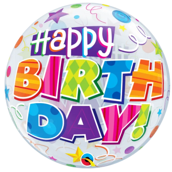 Ballon en Latex Sphérique Transparent - "Happy Birthday" - Multicolore