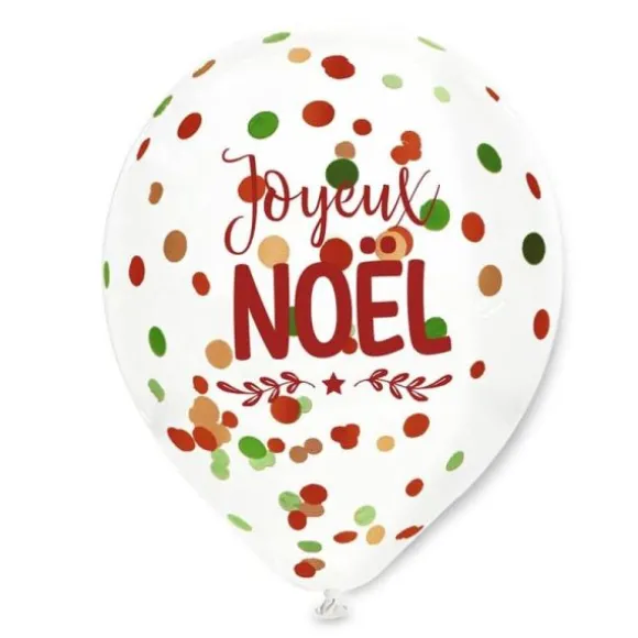 6 ballons à confettis - Diamètre 30 cm - Joyeux Noël