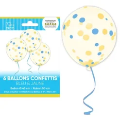 6 ballons à confettis en latex - Diamètre 45 cm - Collection Lemon