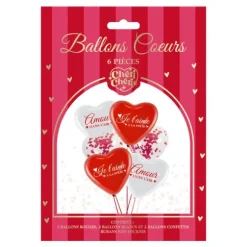 6 ballons en latex en forme de cœur - 30 cm - Saint-Valentin - Collection Chéri Chérie