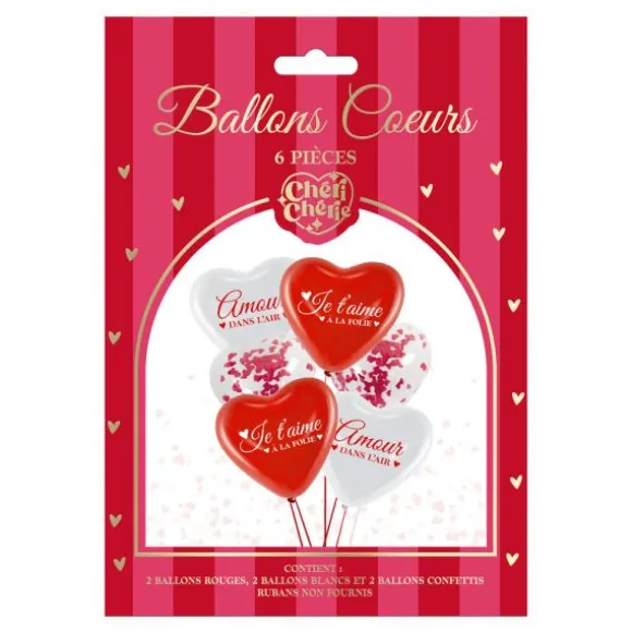 6 ballons en latex en forme de cœur - 30 cm - Saint-Valentin - Collection Chéri Chérie