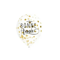 6 Ballons Transparents avec Confettis Or " Bonne Année "