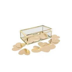Boîte Livre d'Or Verre et Or + 150 Cœurs Papier Or