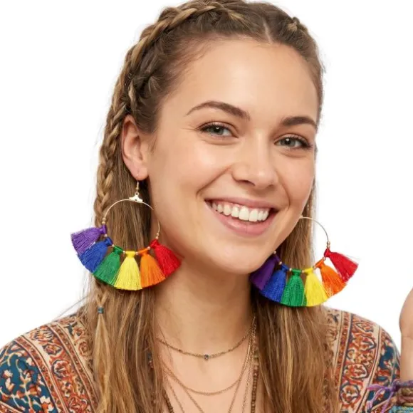 Boucles d'oreilles avec pompons arc-en-ciel