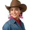 Boucles d'oreilles de Cow-Girl avec chapeaux roses à paillettes