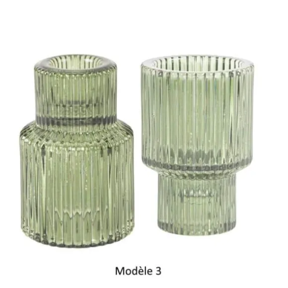 Bougeoir double en verre - Antonio - 5,5 x 8,5 cm - Couleur au choix