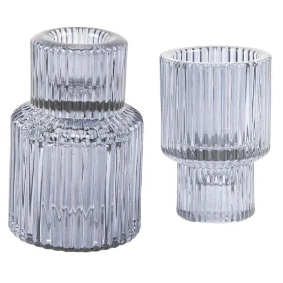 Bougeoir double en verre - Paul - 6,5 x 7,5 cm