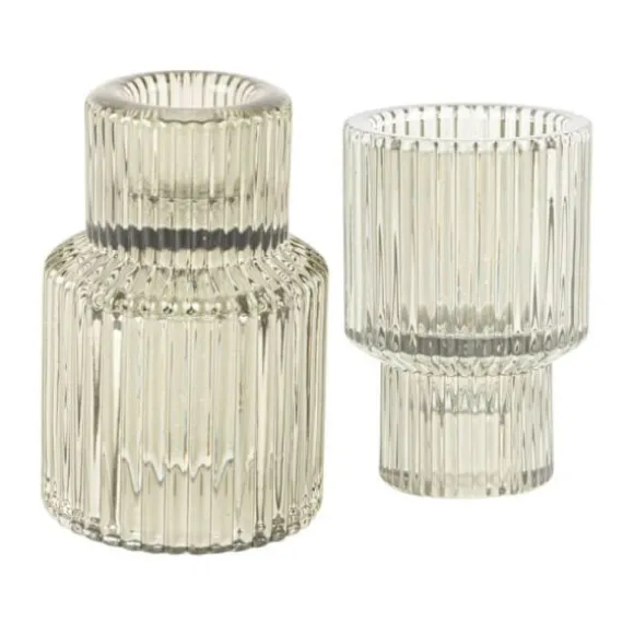 Bougeoir double en verre - Paul - 6,5 x 7,5 cm