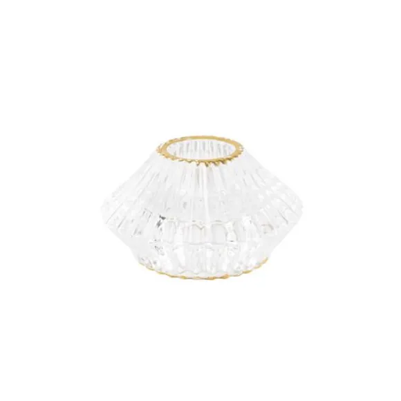 Bougeoir Double - Mauro - Verre Rainure Transparent et Liseré Or - 7,5 cm
