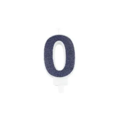 Bougie pailletée en forme de chiffre sur bobèche - Bleu Marine - 7,3 cm - Chiffre au choix