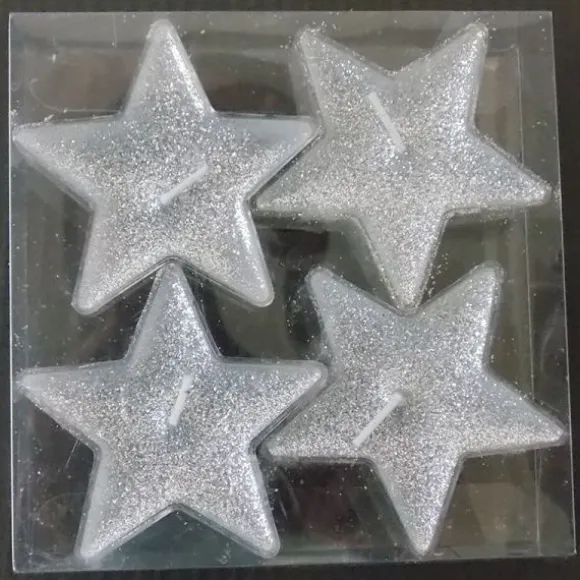 4 Bougies Etoile Pailletées - Argent