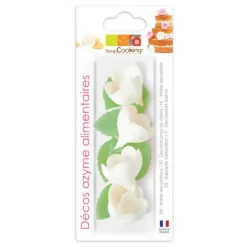 4 camélias blancs en azyme pour pâtisseries