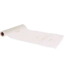 Chemin de table "Baptême" en tissu - 28 cm x 5 m - Collection Baptême Effet Lin et Or
