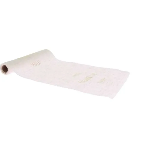Chemin de table "Baptême" en tissu - 28 cm x 5 m - Collection Baptême Effet Lin et Or