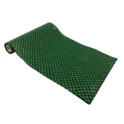 Chemin de table croisillon intissé vert et paillettes or