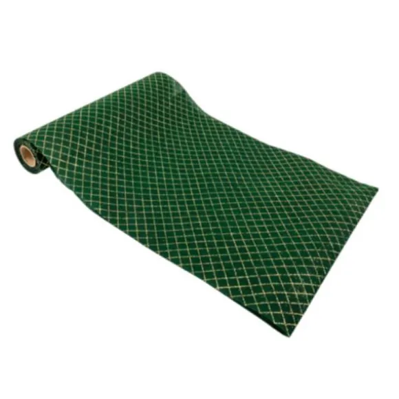 Chemin de table croisillon intissé vert et paillettes or