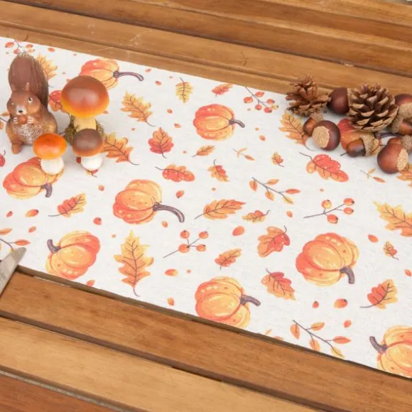 Chemin de table d'automne en toile avec impression de citrouilles et feuilles - 28 cm x 4 m