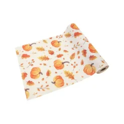 Chemin de table d'automne en toile avec impression de citrouilles et feuilles - 28 cm x 4 m
